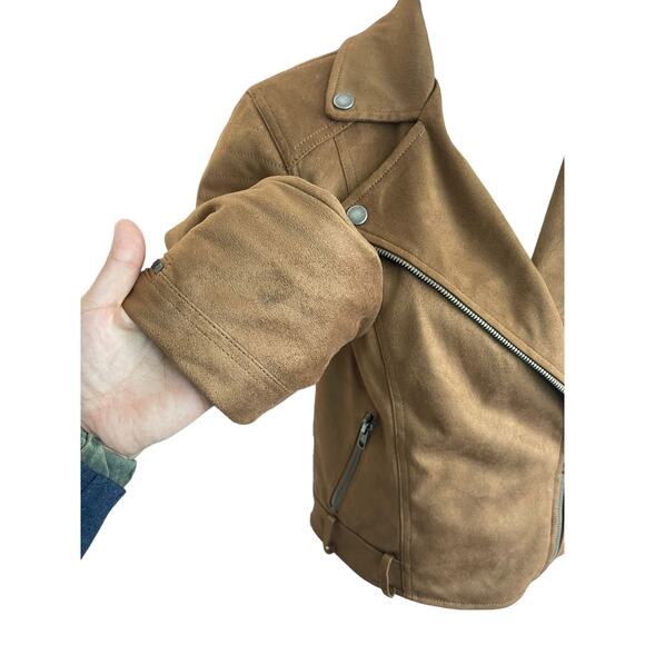Cupcakes and Cashmere Faux Suede Moto Jacket Brown Tan Buckle Zip Size Small - Picture 14 of 14